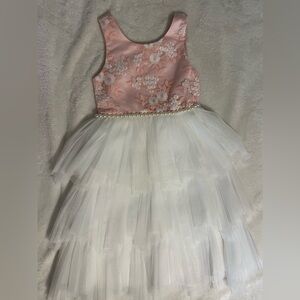 Girls formal dress. Pink & white with pearl beading. Purchased from  Macy’s.